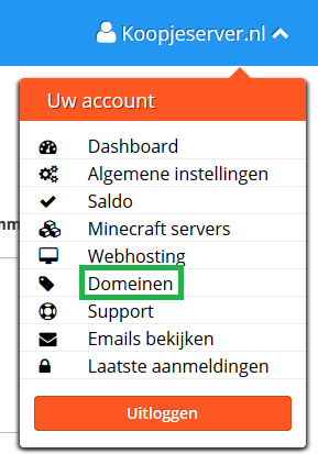 Account menu - domeinen Accout menu - domeinen